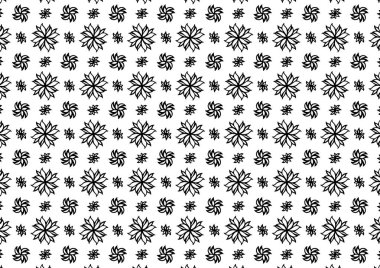 Desen Çiçek ve Geometrik elementler. Kusursuz Çiçeksiz Etnik Şablon. Arap Kızılderili Motifleri Soyut Çiçek Süsleme Çizgisi. Vektör Duvar Kağıdı Kumaş Kağıt Siyah ve Beyaz Grafik Tasarımı