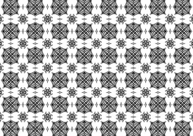 Desen Çiçek ve Geometrik elementler. Kusursuz Çiçeksiz Etnik Şablon. Arap Kızılderili Motifleri Soyut Çiçek Süsleme Çizgisi. Vektör Duvar Kağıdı Kumaş Kağıt Siyah ve Beyaz Grafik Tasarımı