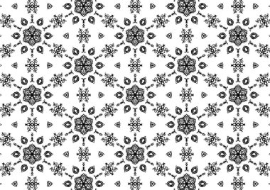 Desen Çiçek ve Geometrik elementler. Kusursuz Çiçeksiz Etnik Şablon. Arap Kızılderili Motifleri Soyut Çiçek Süsleme Çizgisi. Vektör Duvar Kağıdı Kumaş Kağıt Siyah ve Beyaz Grafik Tasarımı