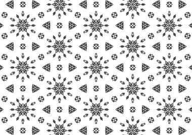 Desen Çiçek ve Geometrik elementler. Kusursuz Çiçeksiz Etnik Şablon. Arap Kızılderili Motifleri Soyut Çiçek Süsleme Çizgisi. Vektör Duvar Kağıdı Kumaş Kağıt Siyah ve Beyaz Grafik Tasarımı