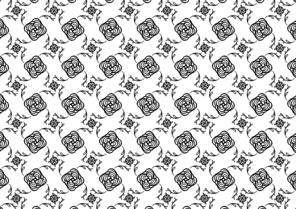パターン花と幾何学的要素 シームレスな花の民族パターン アラビア語インドのモチーフアブストラクト花飾り細い線 ベクトル壁紙背景ファブリックペーパーブラック ホワイトグラフィックデザイン — ストックベクタ