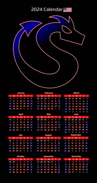 Kalender Voor 2024 Dragon Usa — Stockfoto