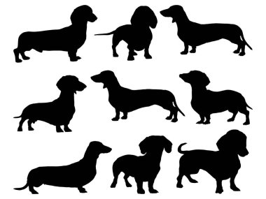 Dachshund siluet vektör sanatı seti