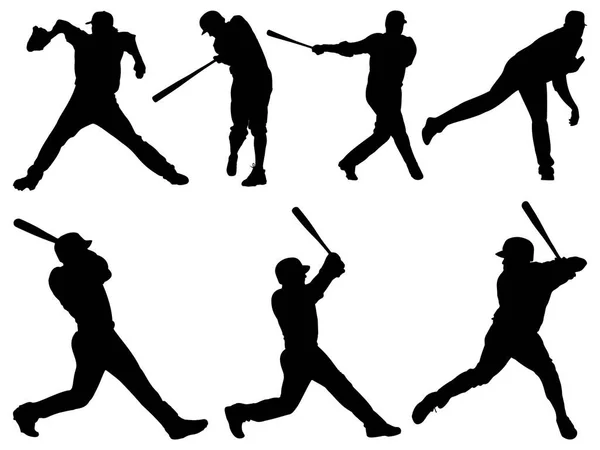 Uppsättning Baseball Spelare Silhuett Vektor Konst — Stock vektor