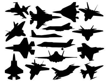 Askeri Jetler siluet vektör sanatı seti