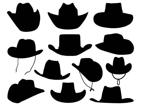Set Cappelli Cowboy Silhouette Arte Vettoriale — Vettoriale Stock