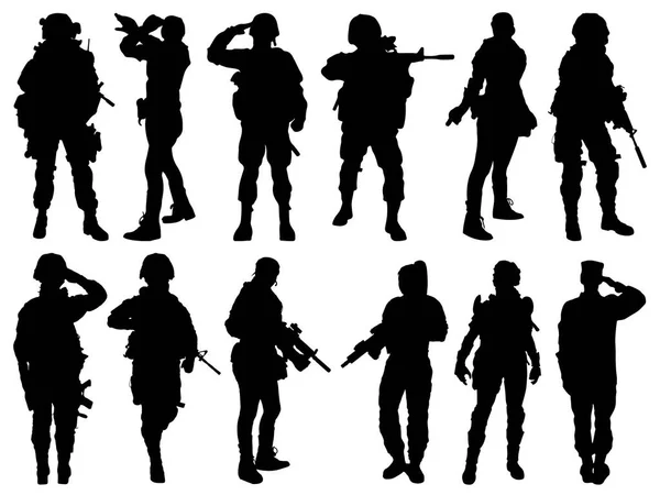 Set Female Soldiers Uniform Vector Illustration — Stock Vector