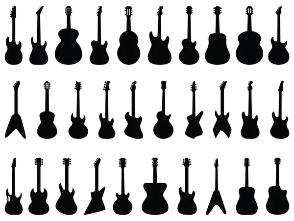 Conjunto Guitarras Silhueta Arte Vetorial — Vetor de Stock