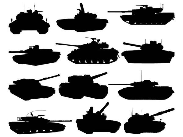 Set of Military Tanks silhouette vector art