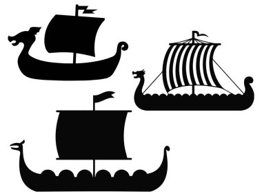 Viking Gemileri siluet vektör sanatı seti