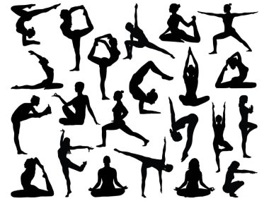 Yoga seti Siluet vektör sanatını pozlar