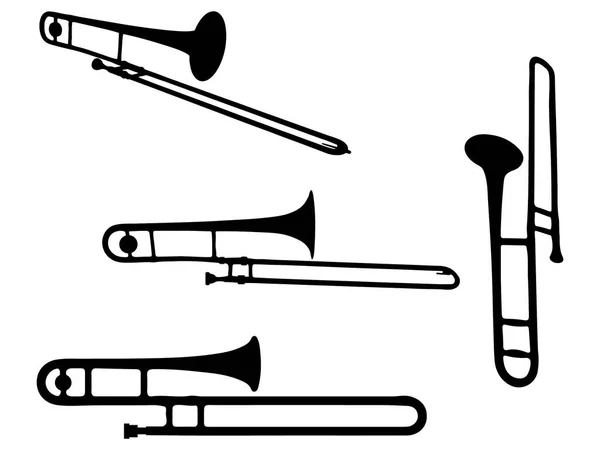 Conjunto Arte Vetorial Silhueta Trombone — Vetor de Stock