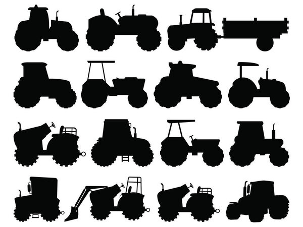 Set of Tractor silhouette vector art