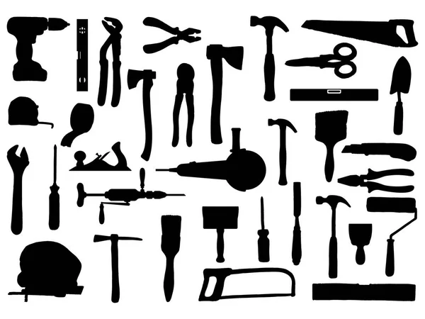 Набор Рабочих Инструментов Силуэт Векторного Искусства — стоковый вектор