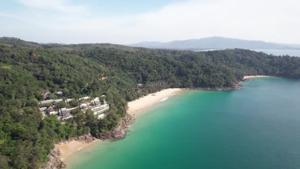 Luchtfoto Drone Beeldmateriaal Nai Thon Noi White Andaman Beach Thalang — Stockvideo