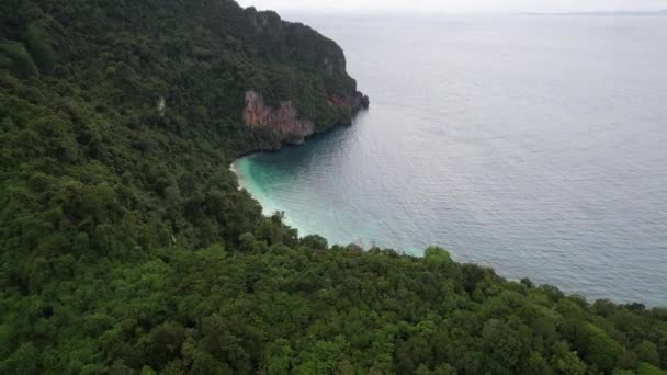 4K泰国克拉比Koh Phi Phi Don猴滩的空中影像 白沙滩 水晶清水 石灰岩悬崖 — 图库视频影像