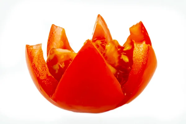 Närbild Cuted Tomat Isolerad Vit Bakgrund — Stockfoto