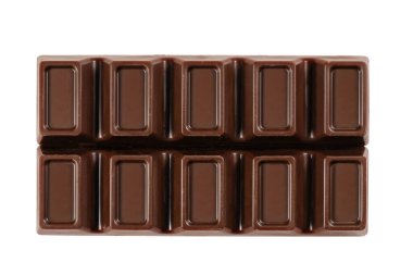 Beyaz arka planda izole edilmiş çikolata çubuğu. Üst görünüm.