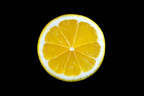 Slice Ripe Lemon Isolated Black Background View — Stock Photo, Image