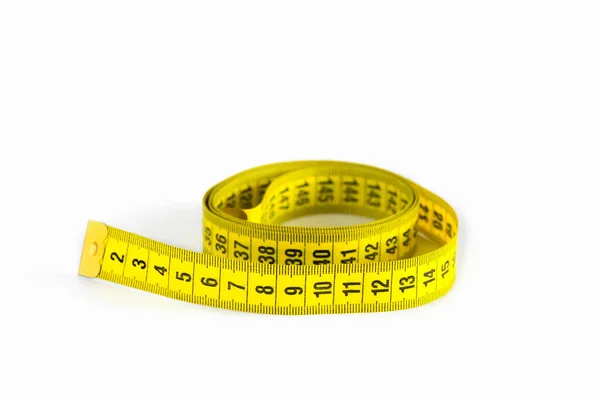 Желтая Измерительная Лента Сантиметрах Изолированы Белом Фоне — стоковое фото
