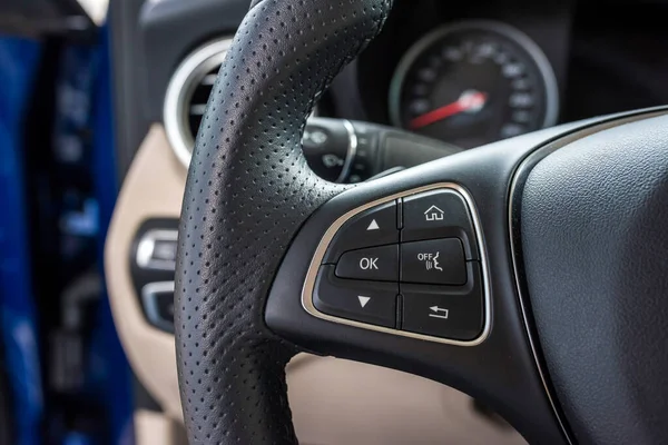 Helm Car Closeup Car Wheel Close Steering Wheel — Stock Photo, Image