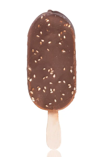 Παγωτό Σοκολάτας Ξηρούς Καρπούς Λευκό Φόντο Αντανάκλαση — Φωτογραφία Αρχείου