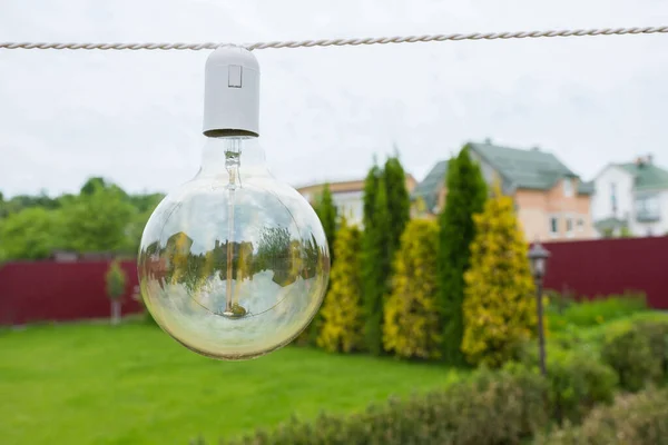 Close Incandescent Lamp Hanging Street Daytime Garden Backyard — Stock Photo, Image