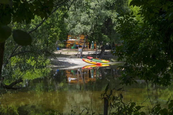 Stock image Kayaks, boats on the river bank. Beautiful nature. Healthy lifestyle.