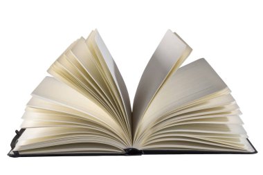 Boş açık bir defter beyaz arkaplanda izole edildi. Eğitim kavramı.