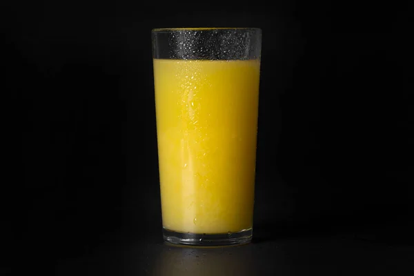Glass Fresh Orange Juice Black Background Close — Stock Photo, Image