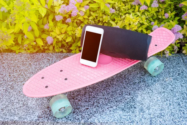 Skateboard Téléphone Gros Plan Style Vie Sport — Photo