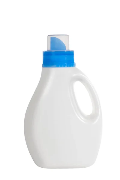 Recipiente Detergente Plástico Sobre Fundo Branco Isolado Conceito Limpeza — Fotografia de Stock