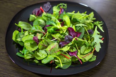 Romaine, romaine ve ıspanaktan taze salata..