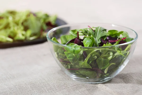 Salat Fra Spinat Greens Nærbillede Glasskål - Stock-foto