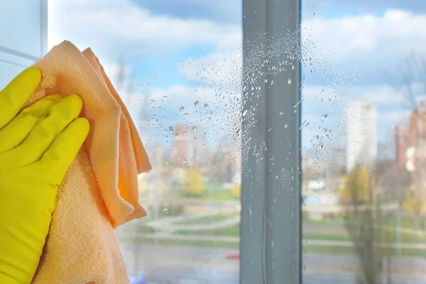 Window Cleaning Rag Close Cleaning Concept — Stock Photo, Image