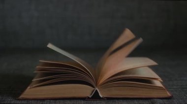 Rüzgarda dönen sayfaları olan eski açık bir kitap..