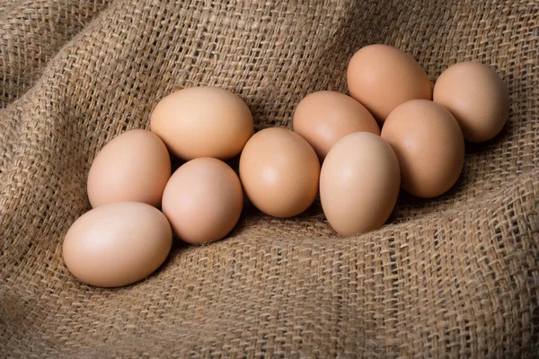 Huevos Arpillera Natural Una Granja Huevo Crudo — Foto de Stock