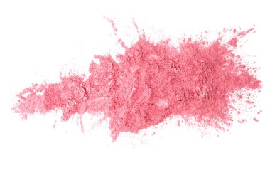 Beyaz izole arkaplanda pembe makyaj tozu.