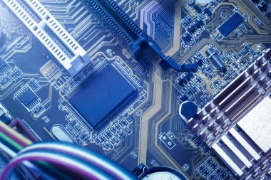 Bilgisayar devre kartı. Elektronik devre. Bilgisayar teknolojisi kavramı.