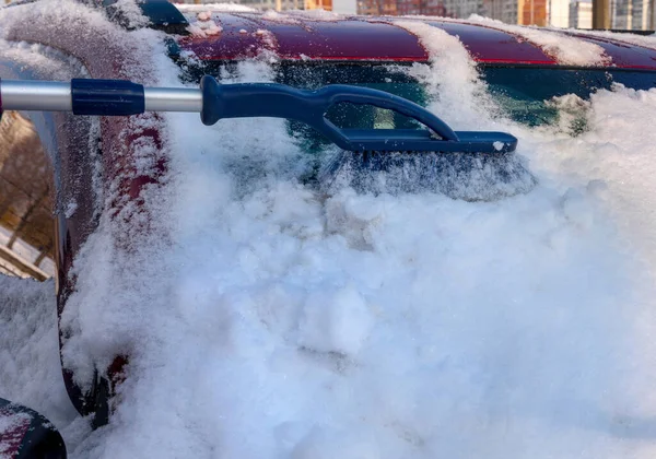 Una Máquina Limpiada Por Cepillo Nieve Estacionamiento — Foto de Stock