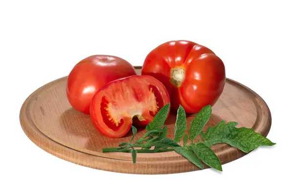 Eine Tomatenhälfte Auf Einem Tablett Auf Weißem Hintergrund — Stockfoto