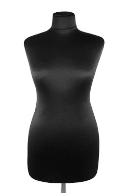 Beyaz arka planda izole edilmiş siyah kadın manken. Tarz, moda konsepti.