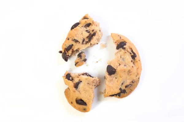 Broken Chocolate Cookies White Background View — Stock Photo, Image