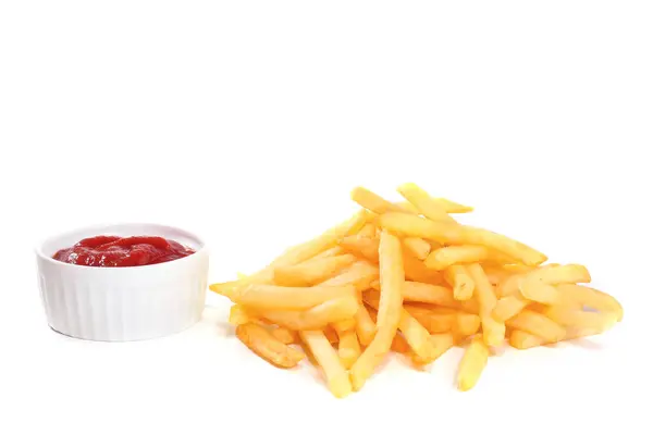 Patatine Fritte Ketchup Isolati Bianco Fast Food — Foto Stock