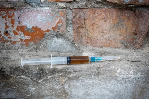 Syringe Narcotic Substance Background Abandoned Wall Addiction Concept Royalty Free Stock Photos