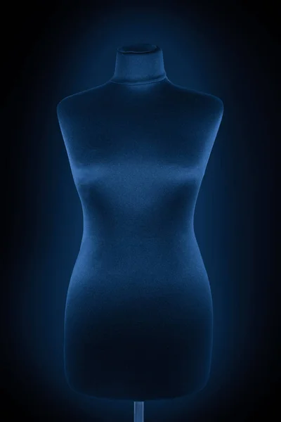 Koyu Mavi Arka Planda Bir Kadın Manken Tarz Moda Güzellik — Stok fotoğraf