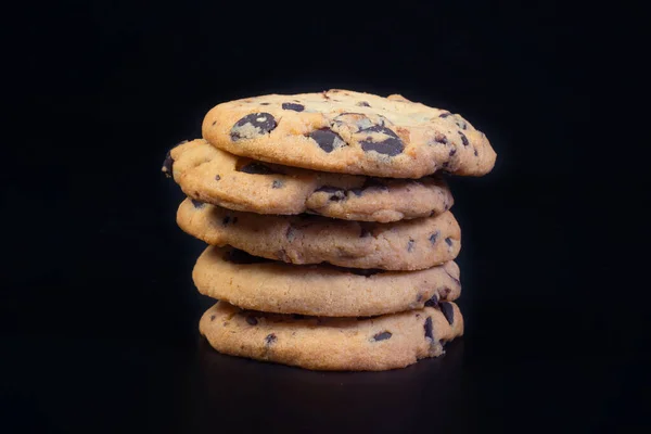 Gros Plan Des Cookies Sur Fond Noir Cookies Faits Maison — Photo