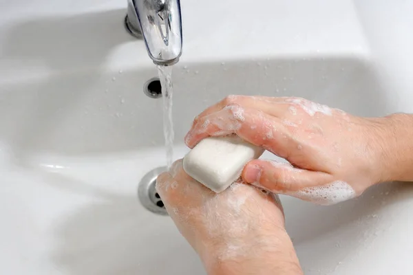 Hands Tap Water Sink Bathroom Hygiene Concept — Stock Photo, Image