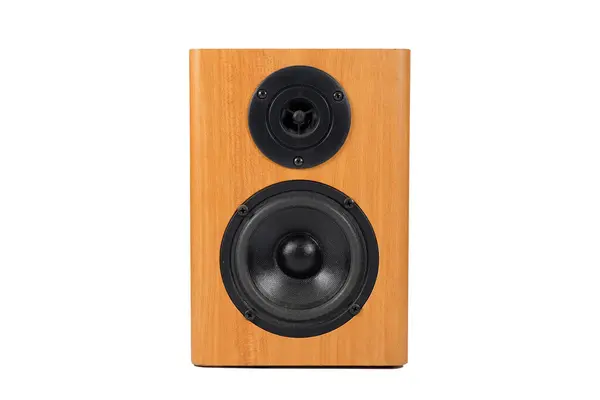 Wooden Music Speaker Isolated White Background Concept Music — Stock Photo, Image