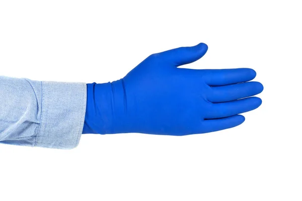 白で隔離された無菌のゴム製手袋の手 クローズアップ 清潔と衛生のコンセプト — ストック写真